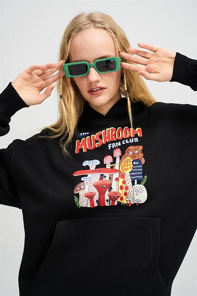 Boi Unisex The Mushroom Fan Club Μαύρο φούτερ με κουκούλα