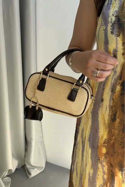 LEONAS Women's Hand and Shoulder Bag with Straw Charm Gift Julyne Bitter Brown
