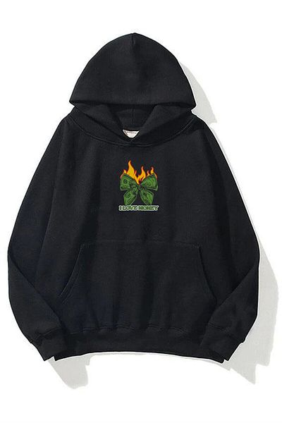 Boi Unisex Φούτερ I Love Money Hoodie Black