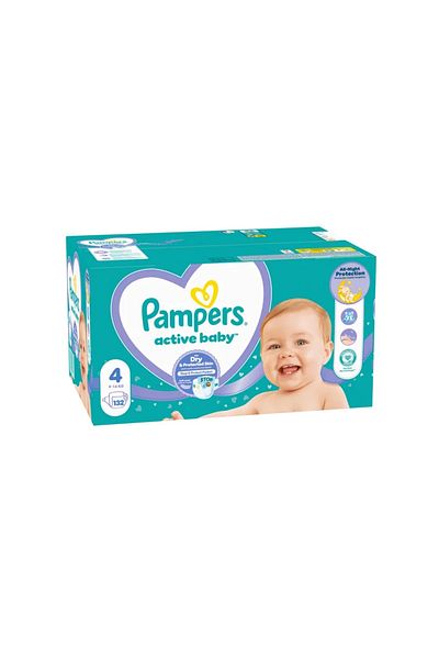Pampers Active Baby Mega Box Diapers, All Night Protection, Size 4, 9 -14 kg, 132 pcs