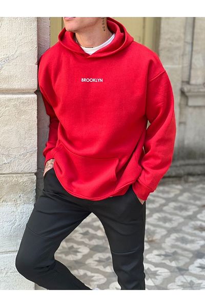Boi Φούτερ με κουκούλα Unisex Red Brooklyn με στάμπα