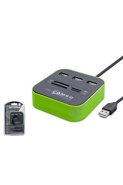 HADRON Hdx7006 Usb Hub Combo 3*Usb + Ms + Sd + M2 + Tf Yeşil