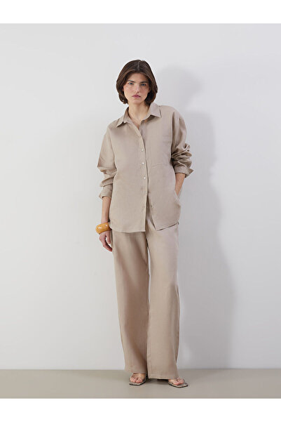 LC Waikiki Nevavm Women's 100% Linen Trousers with Elastic Waist