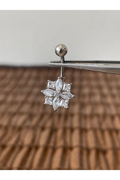 Rupen Kraft 316 L Surgical Steel Anti Allergic Flower North Star Shiny Zircon Stone Navel Piercing