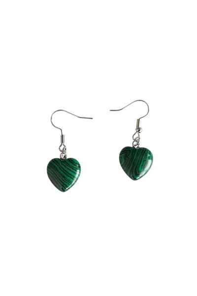 OEM Cercei cu pietre semiprețioase, malachit, asimetrici, verde, inimă, 15 x 17 mm