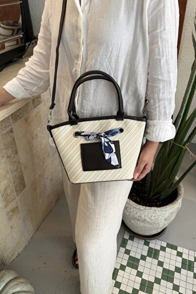 LEONAS Colorful Scarf Straw Fabric Hand and Shoulder Women's Bag Sanny Bitter Brown