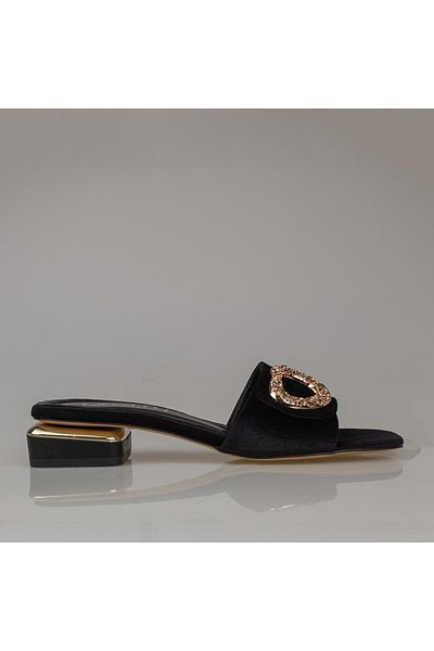 Trend Adımlar Black Plain Suede Satin Women's Acoustic Slippers