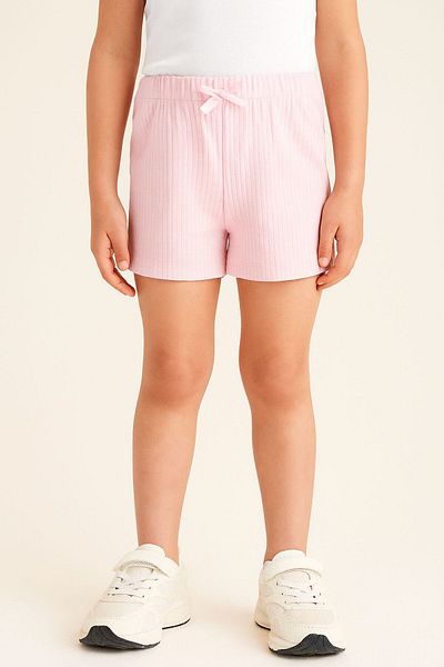 ESİLA KİDS Girl's Pink Combed Cotton Shorts - Textured, Summer Combed Cotton Fabric 2-14 Years