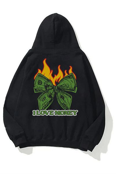 Boi Unisex Φούτερ I Love Money Hoodie Black