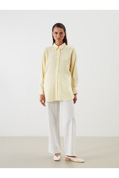 LC Waikiki Elastic Waist Striped Linen Blended Women's Trousers