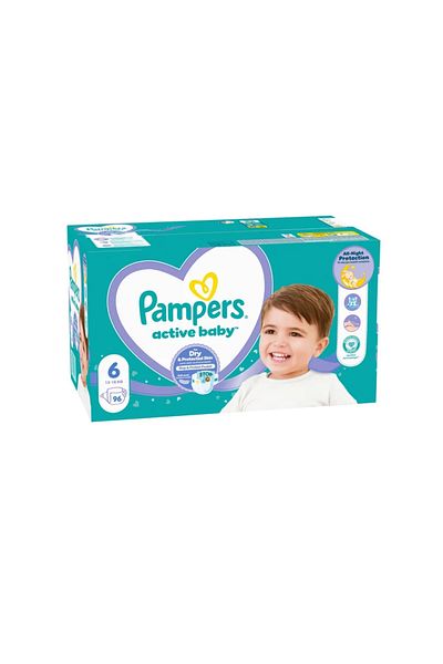 Pampers Active Baby Mega Box Diapers, All Night Protection, Size 6, 13 -18 kg, 96 pcs