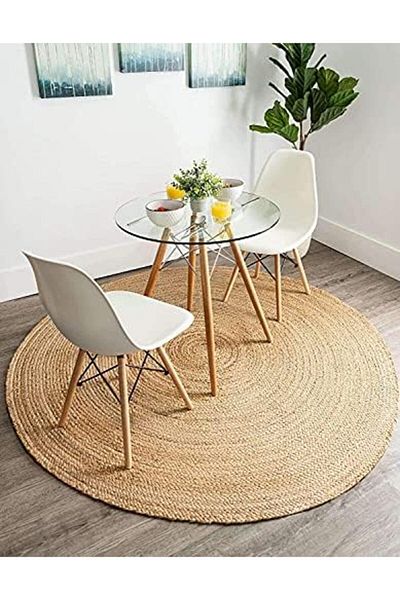 genric FFD 80x80cm Natural Jute Rug Jute Carpet Handwoven Jute Rug Carpet Area Rug Mat Floor Mat Door Mat