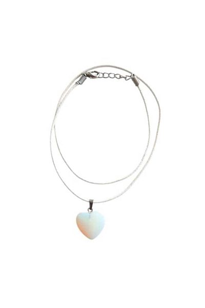 Roberta Opal Pandantiv Piatră Lunară, piatră albă, în formă de inimă, 20 x 18 mm, cu șnur alb