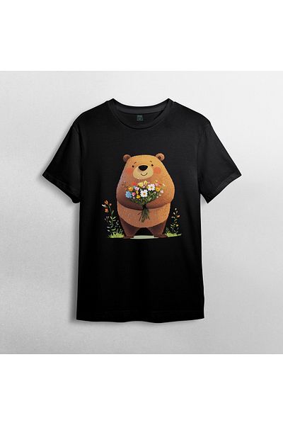 Pixxa Cute Bear - Bear Unisex 100% Cotton Crew Neck T-Shirt Model 3