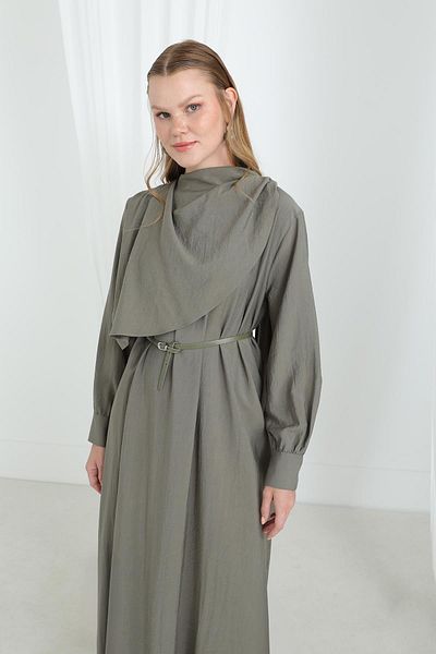 Puane Women's Shawl Collar Belted Long Dress-12629Elb