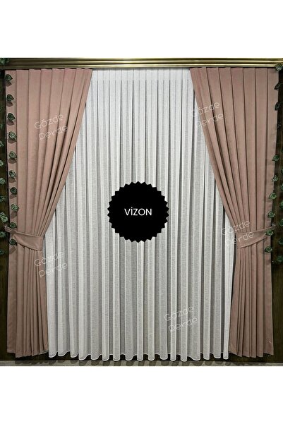 SAYDEMİR HOME Vizon Renk Fon Perde Seyrek Pile 1/2 – Modern Kalın Kadifemsi A...