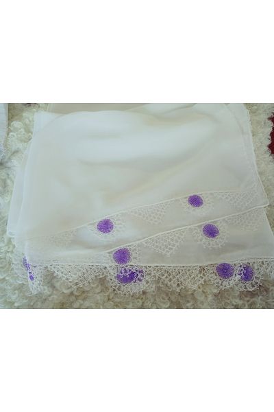 hoaryage Hand Made Needle Embroidered Prayer Cover Dowry Mevlüt Head Scarf Crepe Fabric