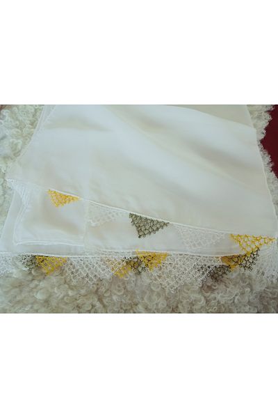 hoaryage Hand Made Needle Embroidered Prayer Cover Dowry Mevlüt Head Scarf Crepe Fabric