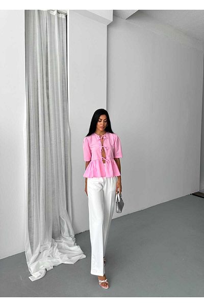 GALAVİP Women's Cotton Poplin Fabric Bow Shirt