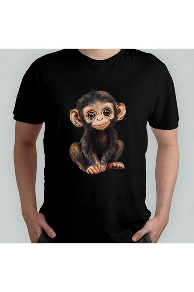 Pixxa Cute Monkey Unisex 100% Cotton Crew Neck T-Shirt Model 3