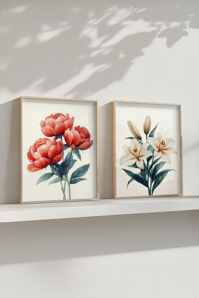 STARYUNA Set de 2 picturi cu flori cu rama din lemn Yuna220