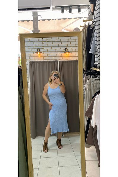TUBA TOPTAŞ Slit Seersucker Dress