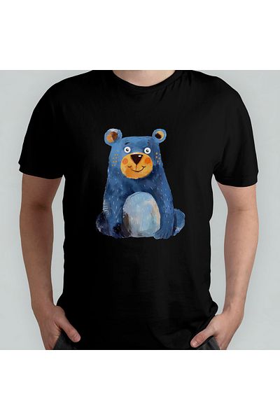 Pixxa Cute Bear - Bear Unisex 100% Cotton Crew Neck T-Shirt Model 1