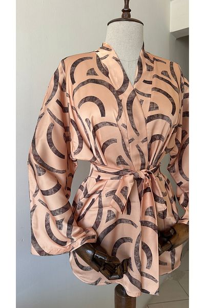 Glowear Atelier Patterned Satin Belted Design Kimono