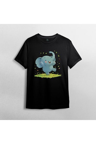 Pixxa Cute Elephant - Elephant Unisex 100% Cotton Crew Neck T-Shirt Model 4