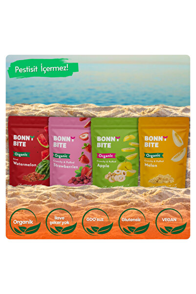 Bonny Bite بطيخ عضوي مجفف، فراولة، تفاح، وبيتزا 4 عبوات