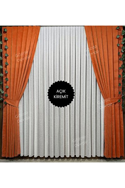 SAYDEMİR HOME Açık Kiremit Fon Perde Seyrek Pile 1/2 – Modern Kalın Kadifemsi...