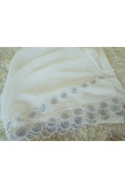 hoaryage Hand Made Needle Embroidered Prayer Cover Dowry Mevlüt Head Scarf Crepe Fabric