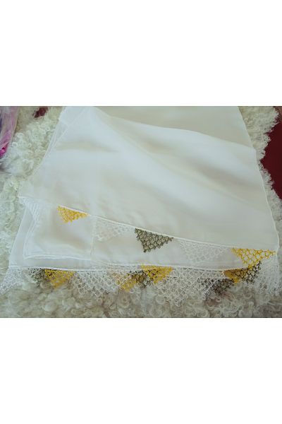 hoaryage Hand Made Needle Embroidered Prayer Cover Dowry Mevlüt Head Scarf Crepe Fabric