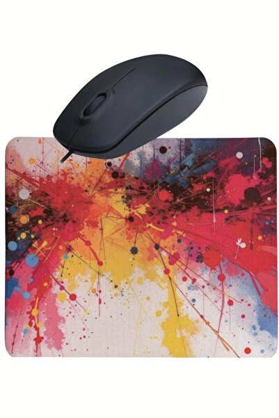 usin Karmaşa Desenli Mouse Pad+ Kablolu Mouse Bilgisayar Faresi Notebook PC W...