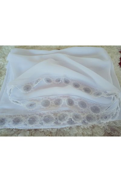hoaryage Hand Made Needle Embroidered Prayer Cover Dowry Mevlüt Head Scarf Crepe Fabric