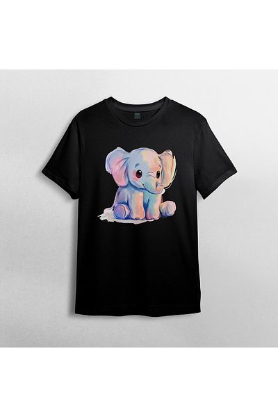 Pixxa Cute Elephant - Elephant Unisex 100% Cotton Crew Neck T-Shirt Model 3