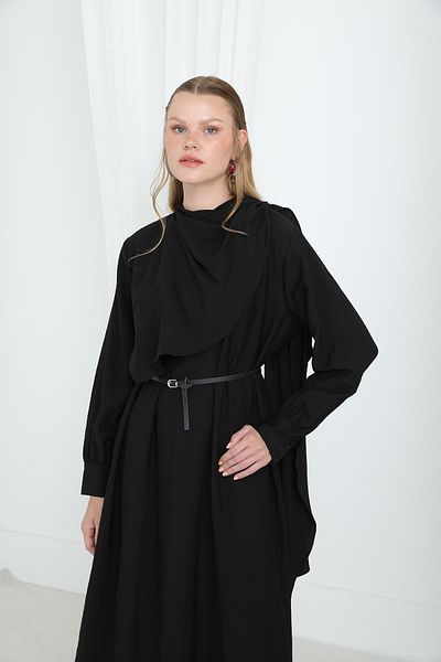 Puane Women's Shawl Collar Belted Long Dress-12629Elb