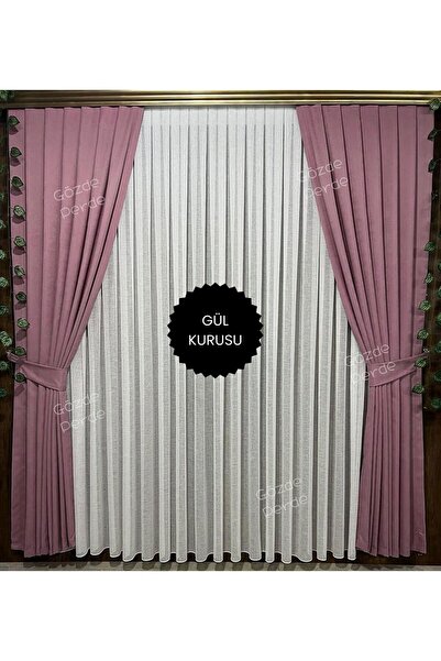 SAYDEMİR HOME Gül Kurusu Fon Perde Seyrek Pile 1/2 – Modern Kalın Kadifemsi A...