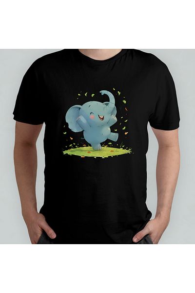 Pixxa Cute Elephant - Elephant Unisex 100% Cotton Crew Neck T-Shirt Model 4