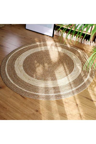genric FFD 120x120cm Jute Rug Carpet Floor Mat Round Shape with White Line Jute Carpet Hand Woven Jute Mat