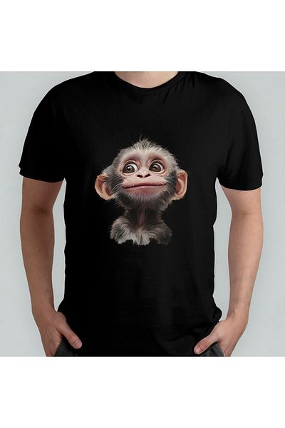 Pixxa Cute Monkey Unisex 100% Cotton Crew Neck T-Shirt Model 1