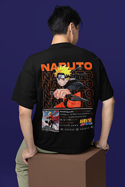MAGORS Tricou negru oversize cu imprimeu Naruto Jujutsu Kaisen, unisex, 100% ...