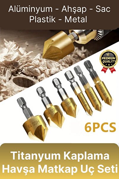 Svein Özel Paslanmaz Çelik Kırılmaz HSS Bits Uçlu Altıgen Titanyum Kaplama Havşa Matkap Uç Seti 6 Parça