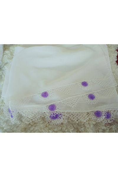 hoaryage Hand Made Needle Embroidered Prayer Cover Dowry Mevlüt Head Scarf Crepe Fabric