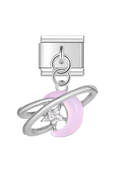 Dumledo Wishing Star and Pink Crescent Steel Italian Charm
