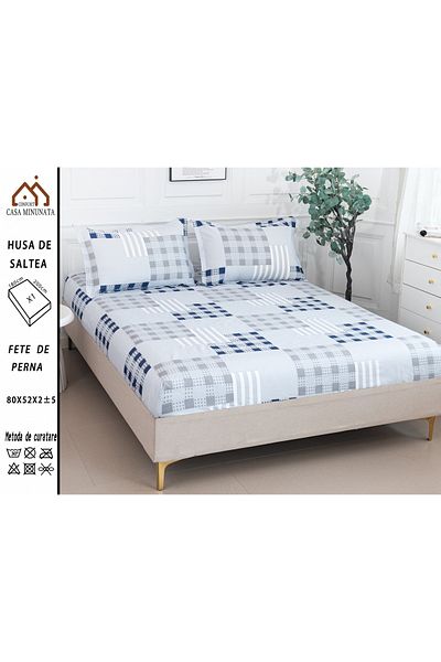 FIONNA.RO Satin Cotton Elastic Pillowcase 180x200cm - Squares