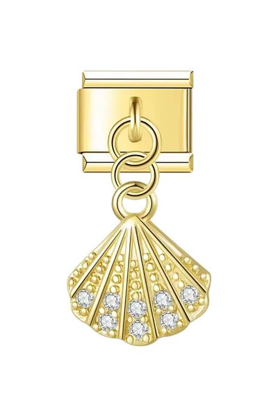 Dumledo Sparkling Gold Seashell Steel Italian Charm