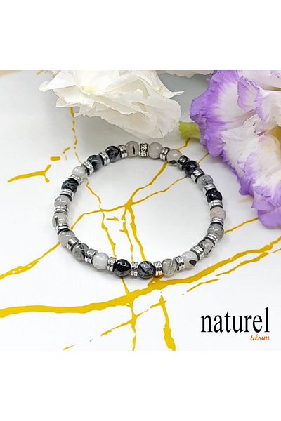 Naturel Tılsım Rutilli Quartz Natural Stone 6mm Unisex Bracelet