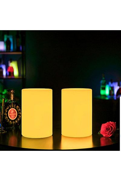 ETRONIK 2 Pack LED Mood Light Cylinder – 16 Color Changing, Dimmable, Remote Control – Indoor/Outdoor Use