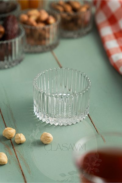 clasavm 6 Piece Glitter Glass Bowl Set |   Turkish Delight Bowl - Glass Snack Bowl Presentation Magnolia Bowl 6 Pieces